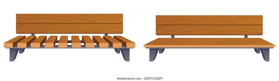 Park bench collection in cartoon style vector illustration isolated on white
