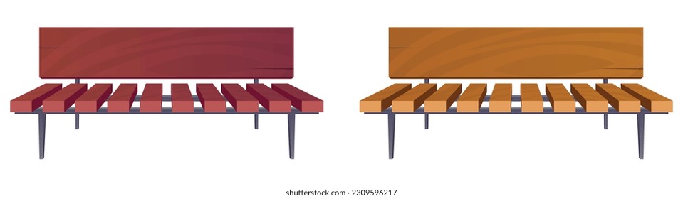 Park bench collection in cartoon style vector illustration isolated on white