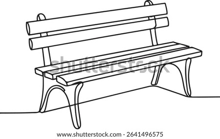 Park bench continuous single line drawing in minimalist style with curved legs and horizontal slats

