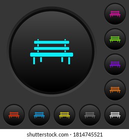 Park bench dark push buttons with vivid color icons on dark grey background