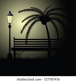 park bench empty with palm art illustration