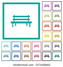 Park bench flat color icons with quadrant frames on white background