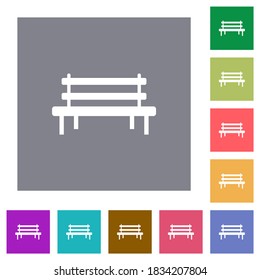Park bench flat icons on simple color square backgrounds