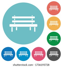 Park bench flat white icons on round color backgrounds