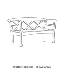 Park bench, garden bench. continuous line drawing. linear vector illustration, isolated on white background.