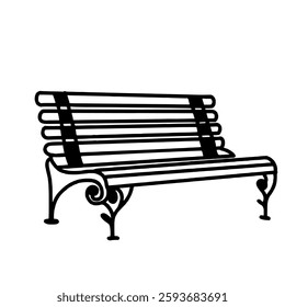 Park Bench Hand drawn line art Paris Illustration