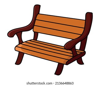 Park bench icon colored hand drawn doodle vector illustration. Isolated on white background. Element for label, book, greeting card, print, sticker, web, poster, booklet.