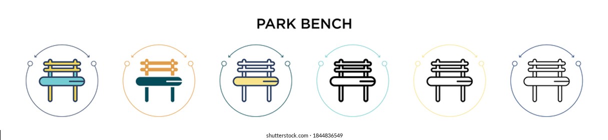 Park bench icon in filled, thin line, outline and stroke style. Vector illustration of two colored and black park bench vector icons designs can be used for mobile, ui, web