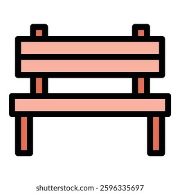 Park bench icon in flat line style representing relaxation outdoor seating and public spaces ideal for park recreation and urban concepts.