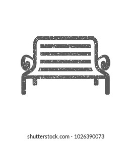 Park bench icon in grunge texture. Vintage style vector illustration.