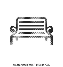 Park bench icon in halftone style. Black and white monochrome vector illustration.