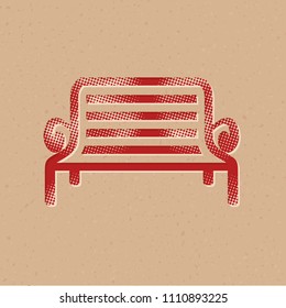 Park bench icon in halftone style. Grunge background vector illustration.