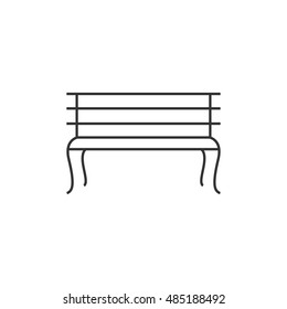 Park bench icon in thin outline style. Recreation relaxation waiting