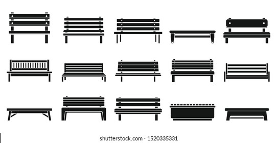 Park bench icons set. Simple set of park bench vector icons for web design on white background