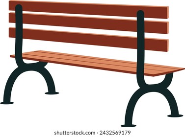 Park bench isolated on white background, vector illustration. Back view.