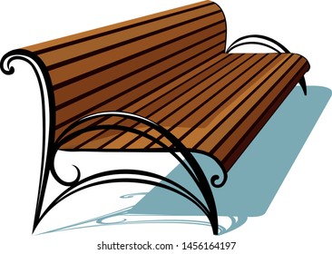 Park bench isolated over a white background, wrought-iron, colored bench, vector illustration of outdoor bench.