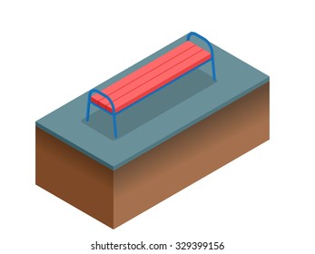 Park bench isolated over a white background.  Flat 3d isometric high quality.