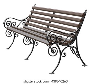 Park bench isolated over a white background, wrought-iron bench, vector illustration of outdoor bench