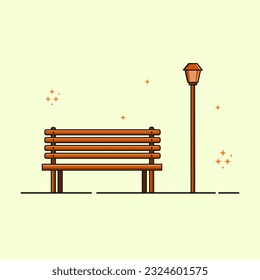 Park bench and lamppost. Vector illustration, flat design.