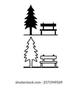 Park bench and lantern, vector illustration and logos collection