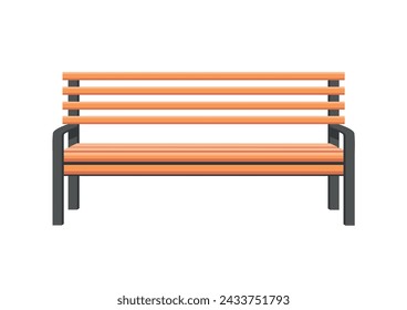 Park bench made of wooden planks and iron frame. Vector illustration in simple style on a white background.