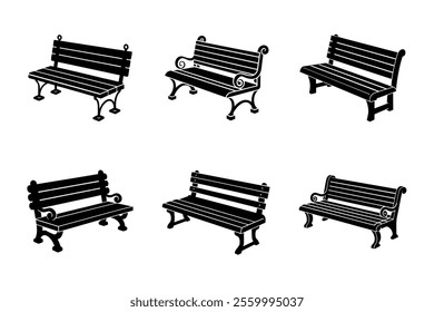 Park Bench Rest Leisure Relax Vector Silhouette Black and White Art Illustration