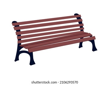 Park bench semi flat color vector object. Realistic item on white. Wooden furnishing. Urban outdoor settee place isolated modern cartoon style illustration for graphic design and animation