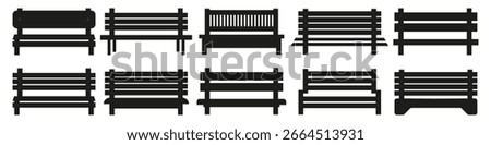 Park bench silhouettes. Collection of park bench silhouettes in different styles. Each silhouette is detailed with slats, legs, and backrests