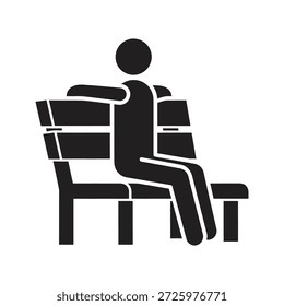 Park bench sitter icon relaxing on seat for outdoor rest waiting leisure lifestyle nature view and garden furniture retirement reading