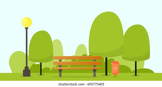 Park with bench and streetlight vector illustration