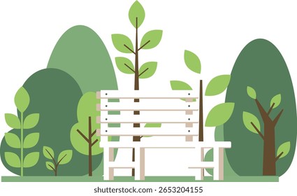 Park Bench Surrounded by Greenery – Nature Illustration