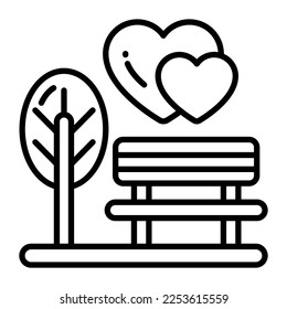 Park bench and tree with hearts vector of dating, premium icon design