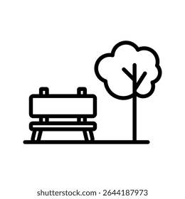 Park Bench Tree Outline Icon Isolated On White Background