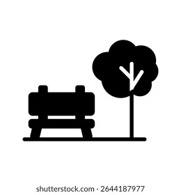 Park Bench Tree Outline Icon Isolated On White Background