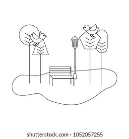 park bench trees birds natural spring landscape