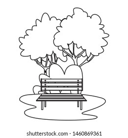 Park with bench and trees cartoon vector illustration graphic design