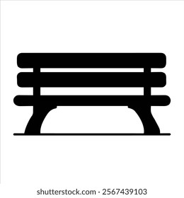 Park Bench Vector Black Isolated Silhouette Icon, Wooden Bench Clipart isolated on a white background