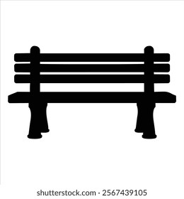 Park Bench Vector Black Isolated Silhouette Icon, Wooden Bench Clipart isolated on a white background