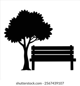 Park Bench Vector Black Isolated Silhouette Icon, Wooden Bench Clipart isolated on a white background