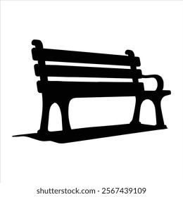 Park Bench Vector Black Isolated Silhouette Icon, Wooden Bench Clipart isolated on a white background