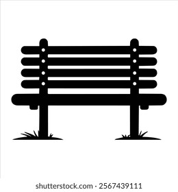 Park Bench Vector Black Isolated Silhouette Icon, Wooden Bench Clipart isolated on a white background