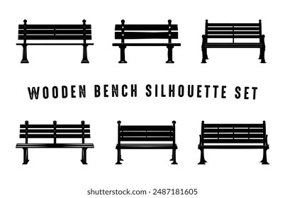 Park Bench Vector black Silhouette Set, Wooden Bench Silhouette Clipart Bundle