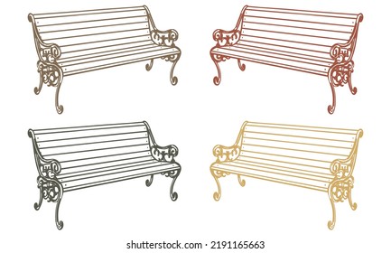 Park Bench Vector Illustration. Wrought-Iron Bench. Outdoor Bench

