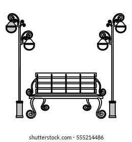 park bench and vintage street lamps icon over white background. vector illustration