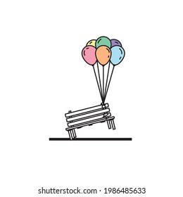 park bench will fly with balloon