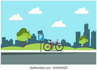 park the bike in the park, vector illustration