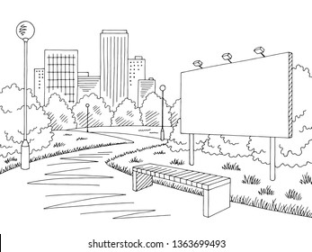 Park billboard graphic black white city landscape sketch illustration vector