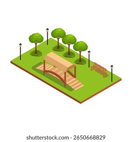 Park Bridge and Bench for urban planning and outdoor recreation design concepts