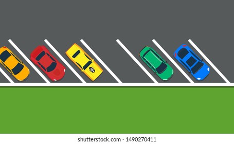 Park car vector illustration top view lot road. Above carpark garage street sign concept. Free space auto traffic place. Vehicle urban line zone area public. City cartoon banner freeway route