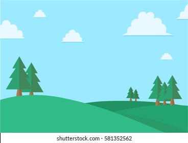 park cartoon scene vector background with the tree and cloud